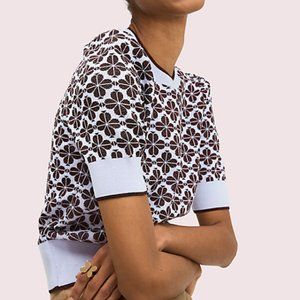 spade flower puff sleeve sweater, frozen lilac NWT